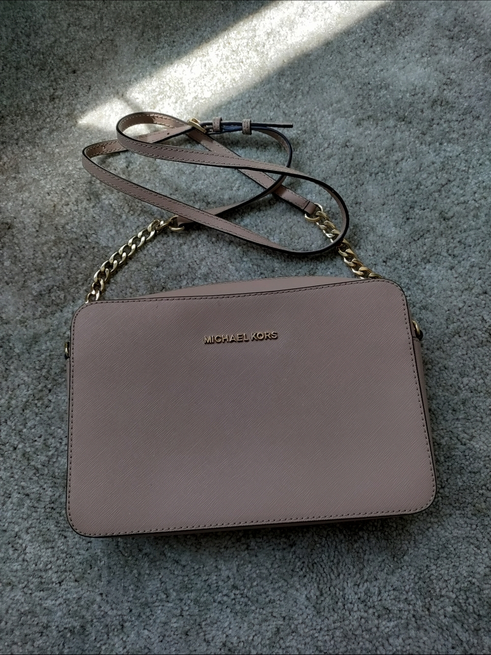 Michael Kors Blush Saffiano Crossbody with Gold Chain